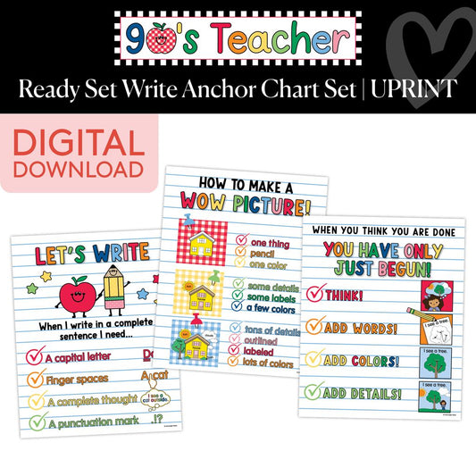 Printable Retro Ready Set Write Anchor Chart Set | 90s Teacher