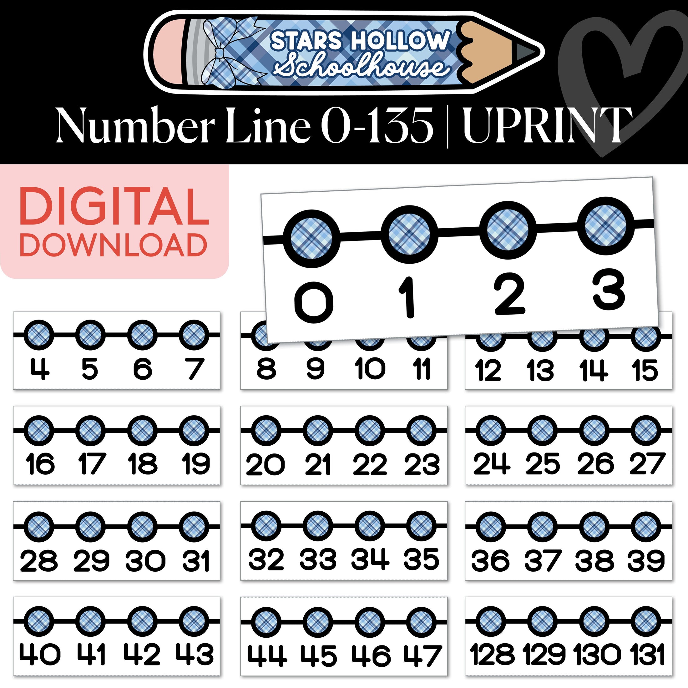 Printable Cozy Number Line 0-135 | School in Stars Hollow