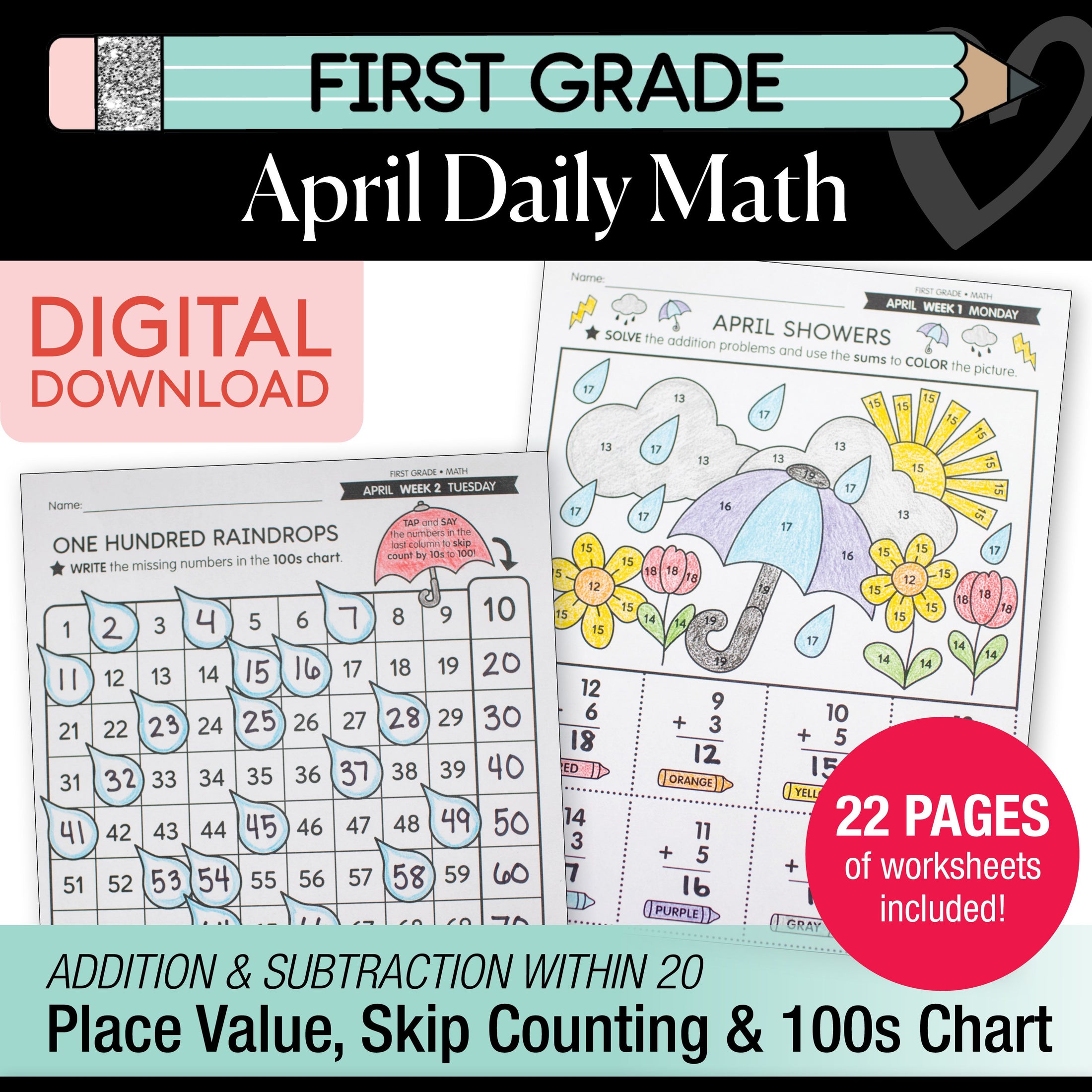 Printable First Grade April Daily Math