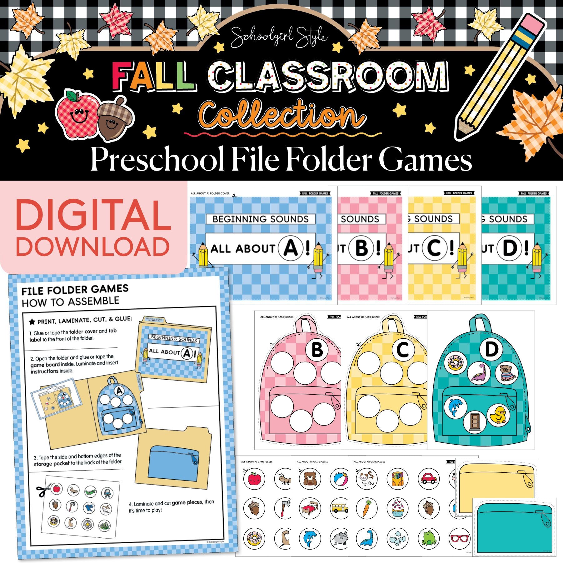 Printable Fall September Preschool File Folder Games | 90s Teacher