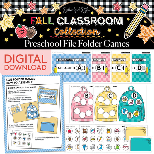 Printable Fall September Preschool File Folder Games | 90s Teacher