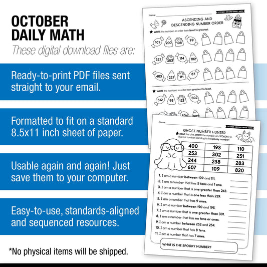 Printable Second Grade October Daily Math Worksheets