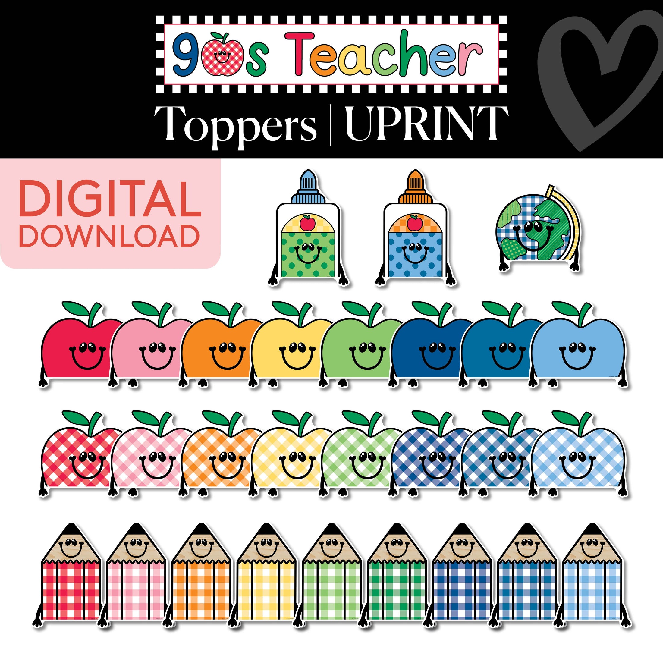 Printable Retro School Supplies Buddies Toppers | 90s Teacher