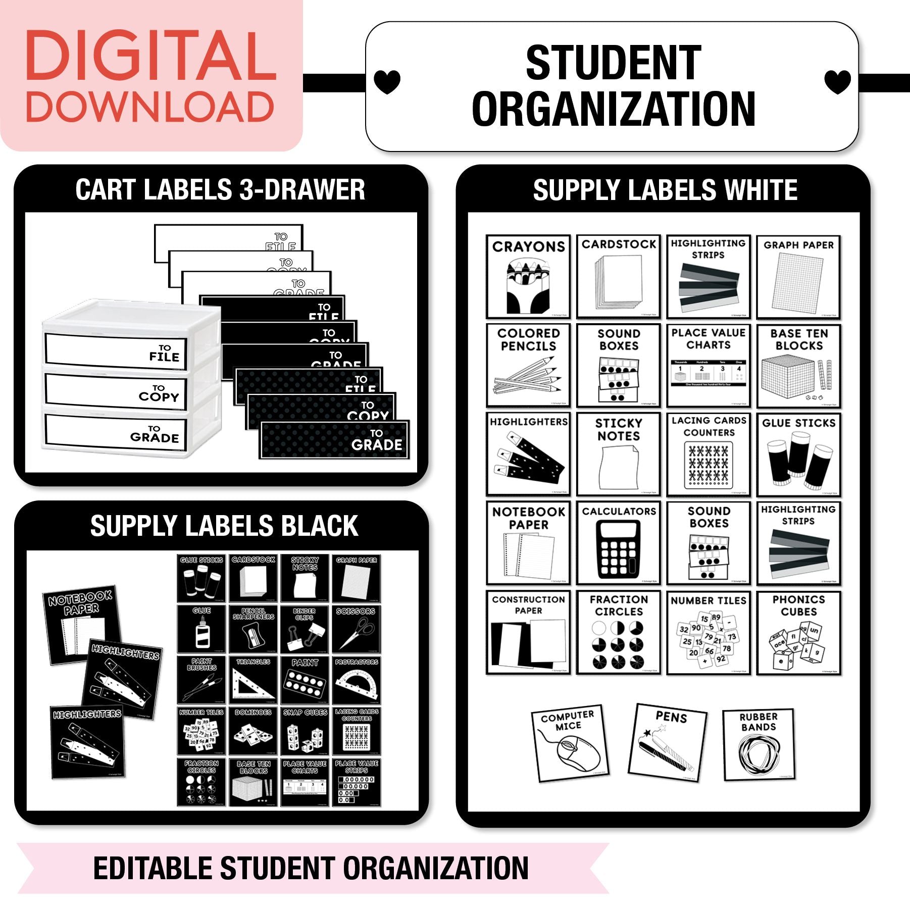 Printable Ultimate Black and White Classroom Management and Organization Bundle