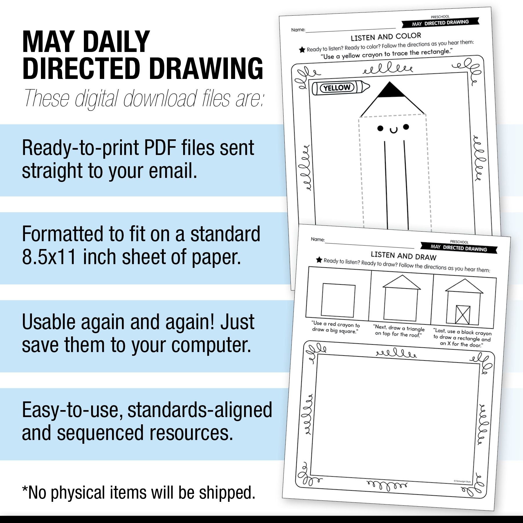 Printable Preschool May Daily Directed Drawing