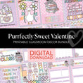 Load image into Gallery viewer, Printable Valentines Classroom Decor Bundle | Purrfectly Sweet Valentine
