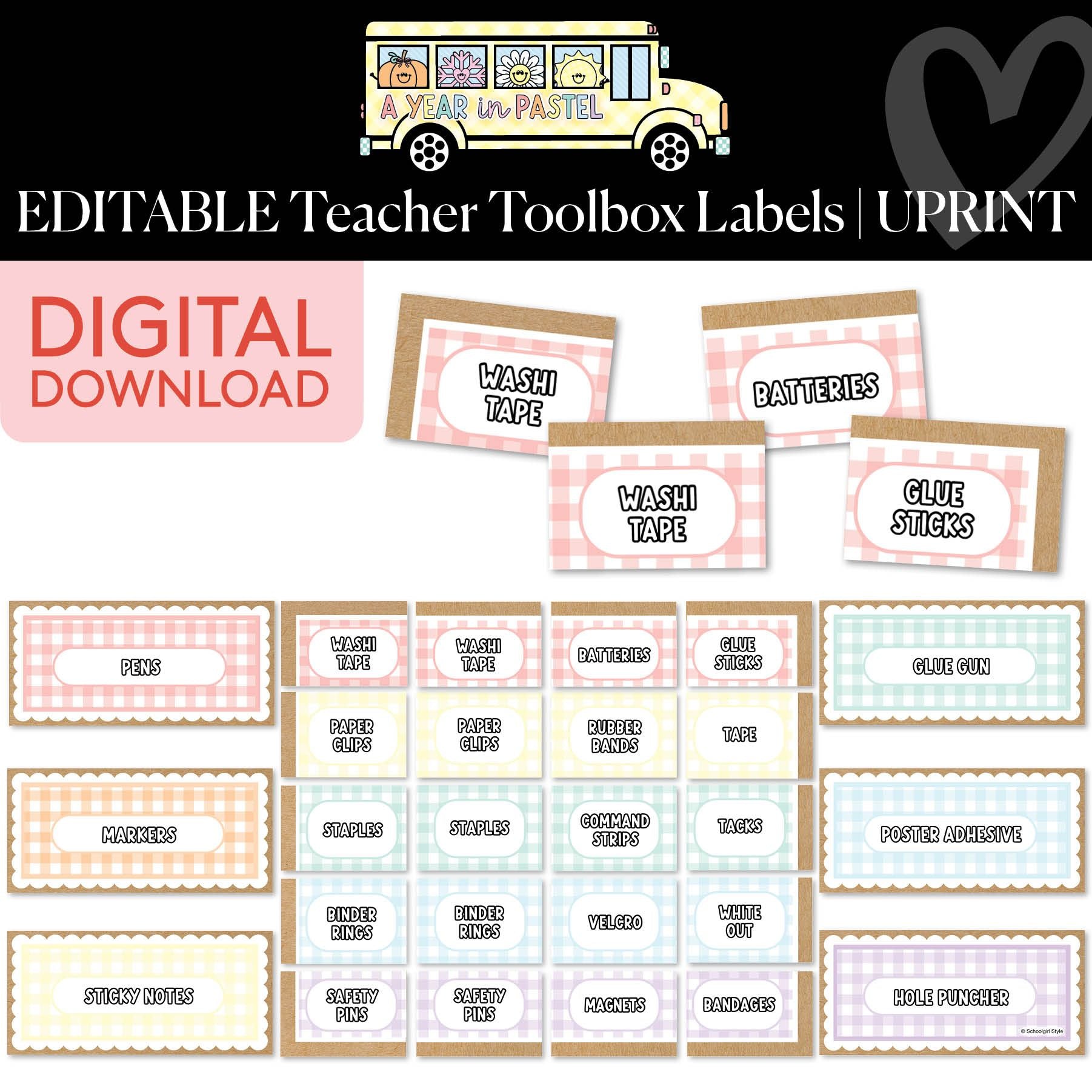 Printable Gingham Editable Teacher Toolbox Labels | A Year In Pastel