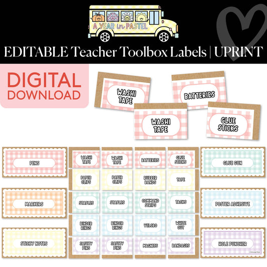 Printable Gingham Editable Teacher Toolbox Labels | A Year In Pastel