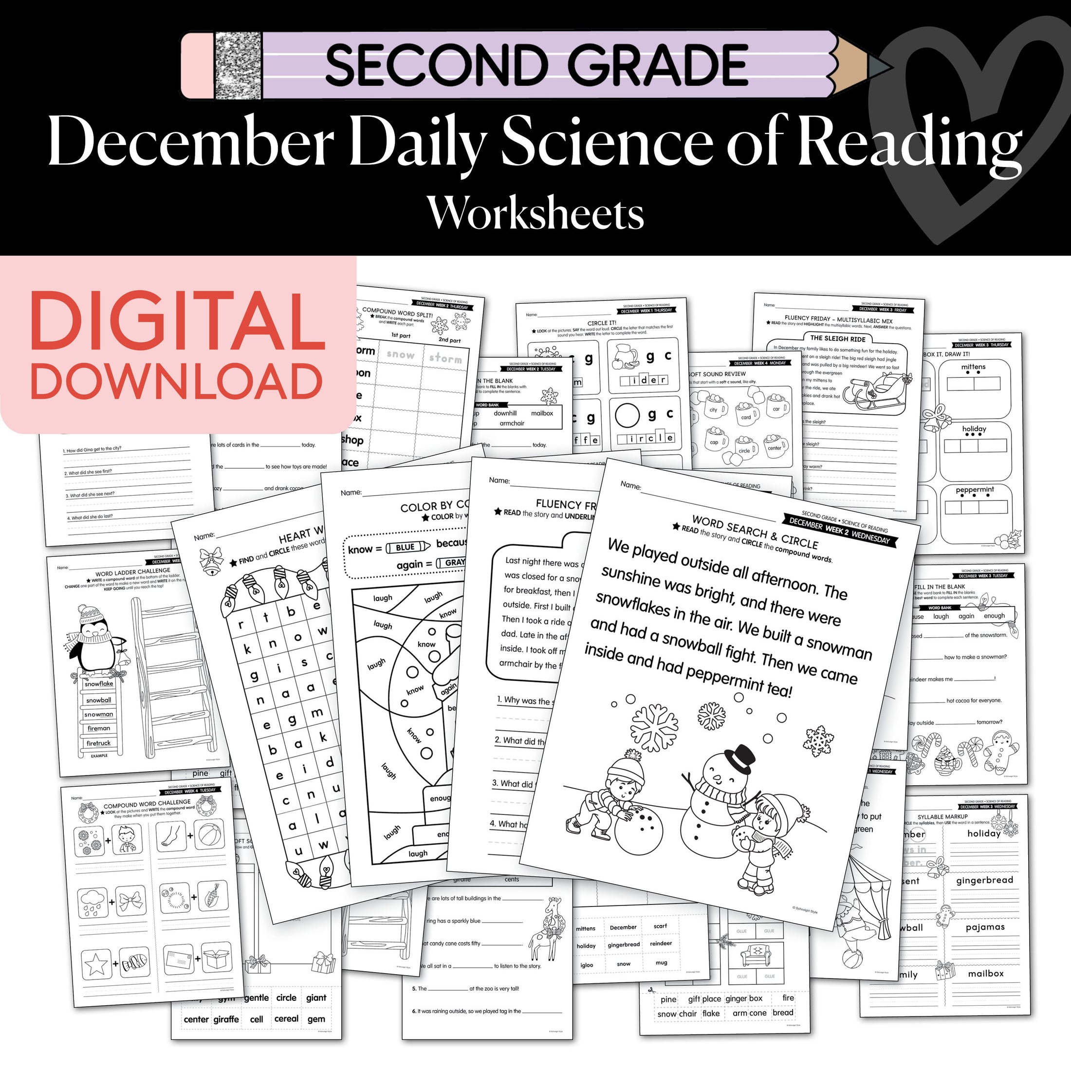 Printable Second Grade December Daily Science of Reading