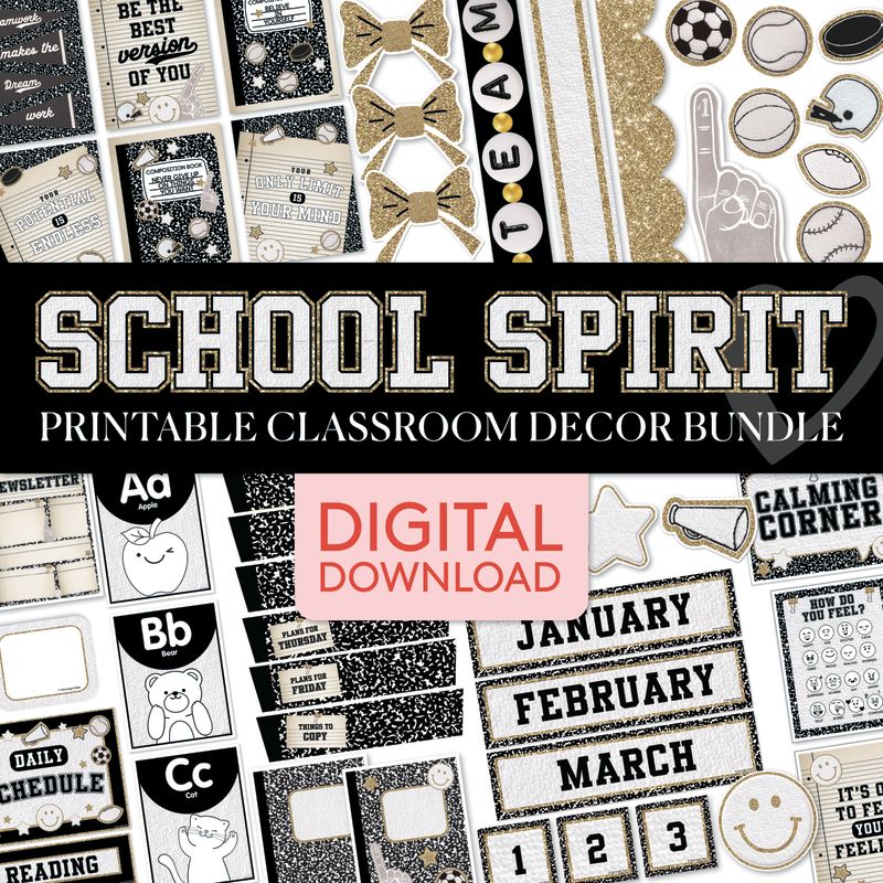 School Spirit | Full Printable Classroom Decor Bundle | Printable Classroom Decor | Schoolgirl Style