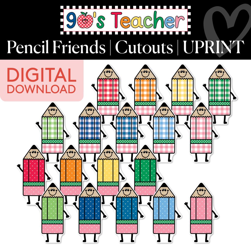 Printable Retro Pencil Friends Cutouts | 90s Teacher