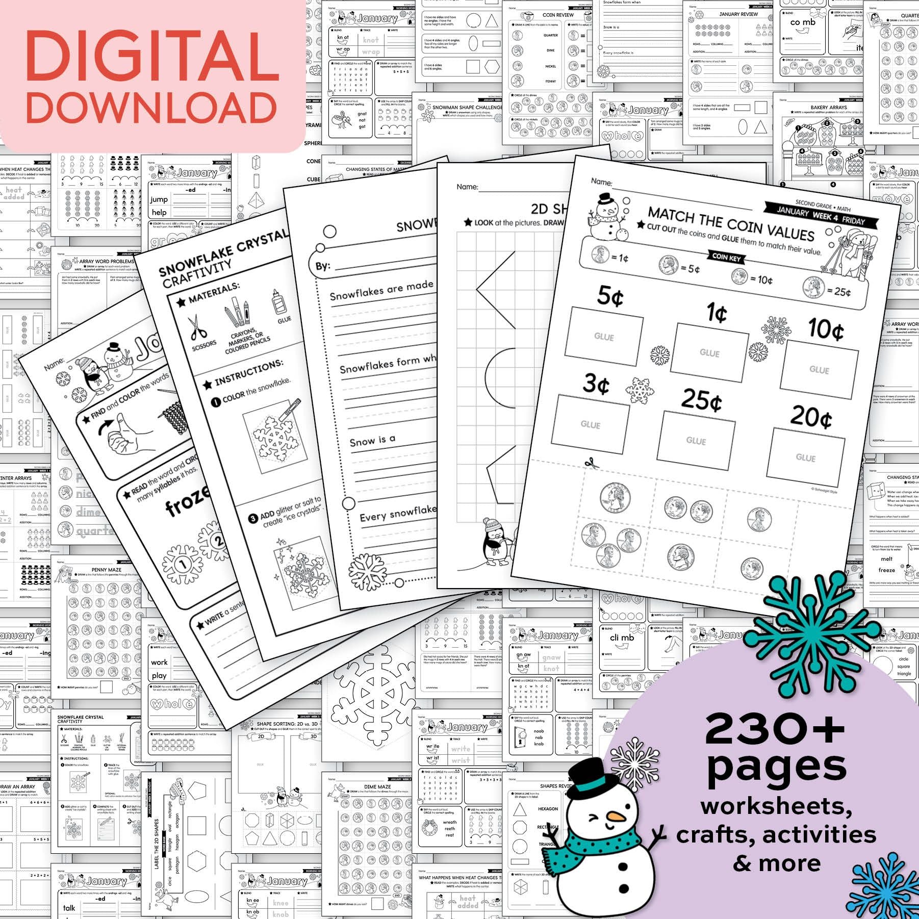 Printable Second Grade January Thematic Unit Bundle