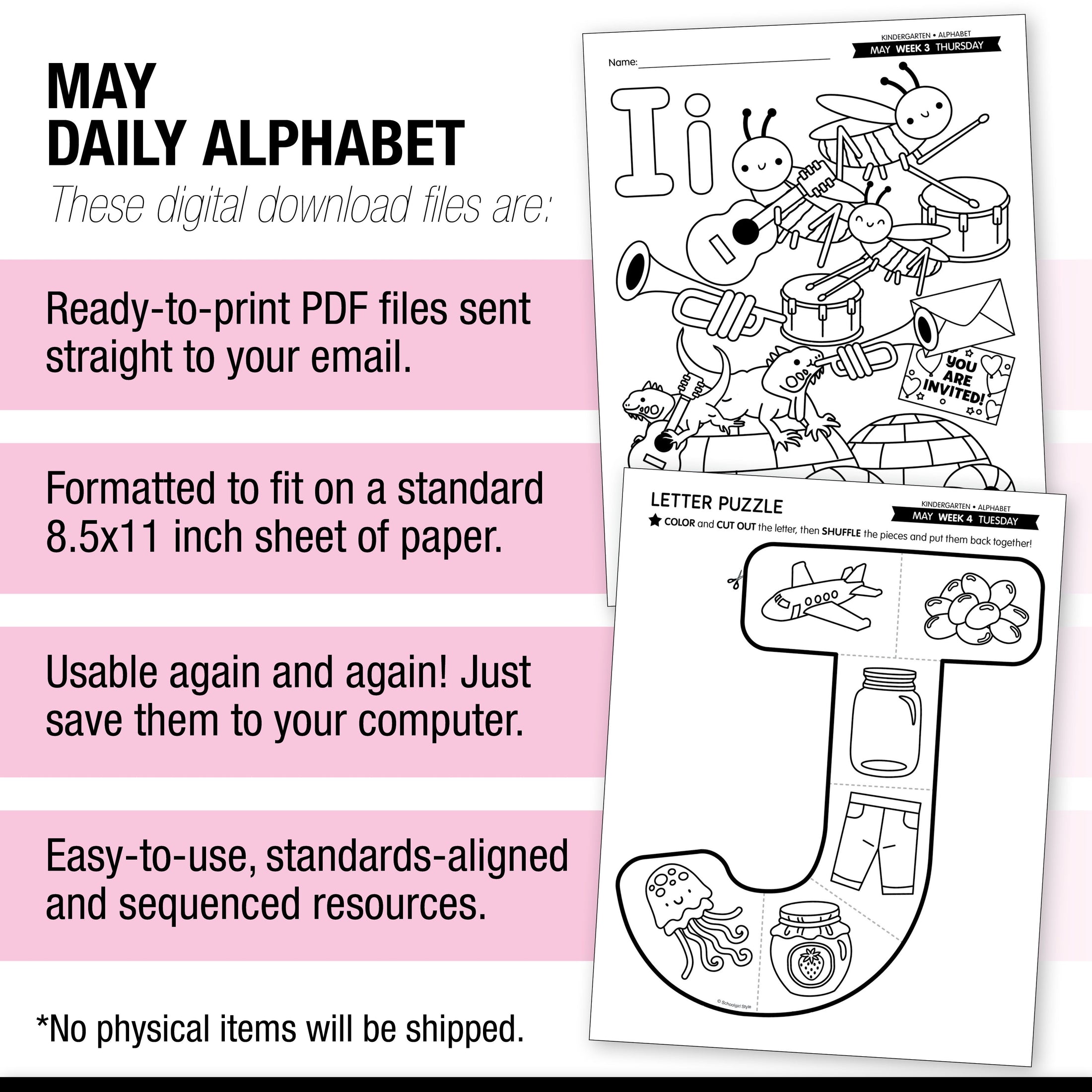 Printable Kindergarten May Daily Alphabet