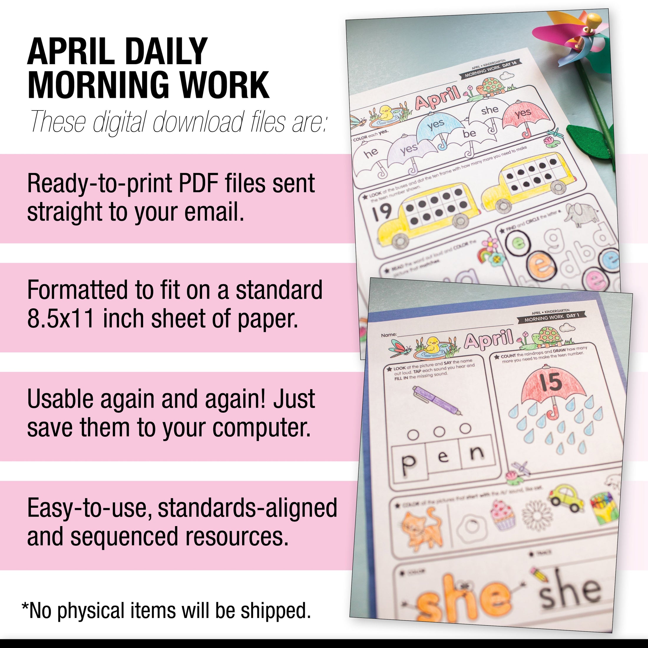 Printable Kindergarten April Daily Morning Work