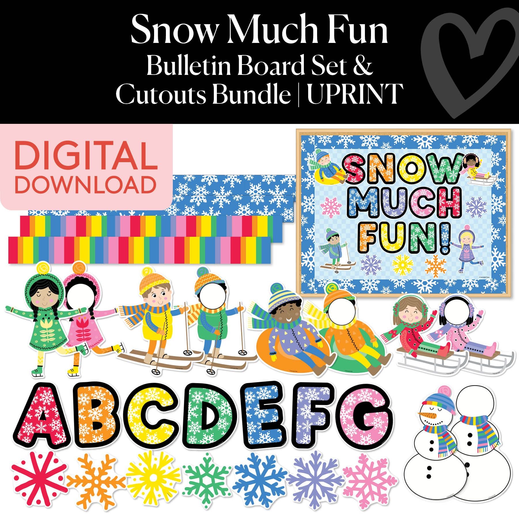 Printable Winter Snow Much Fun Bulletin Board Set | Sweet Sips and Snowflakes