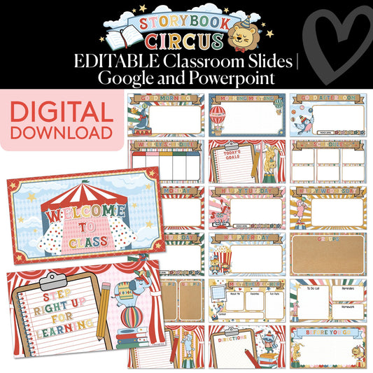 Printable Vintage Editable Google & PowerPoint Classroom Slides | Storybook Circus