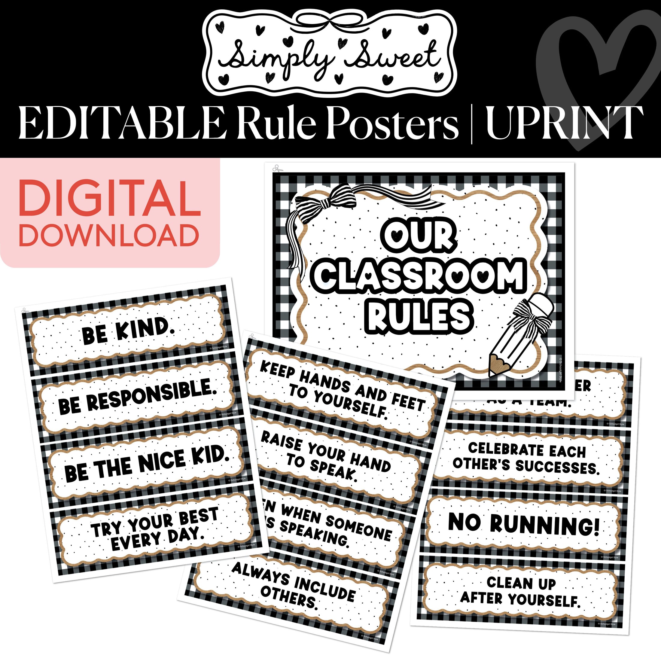 Printable Classic Black and White Editable Rule Poster | Simply Sweet