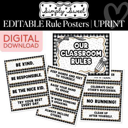 Printable Classic Black and White Editable Rule Poster | Simply Sweet