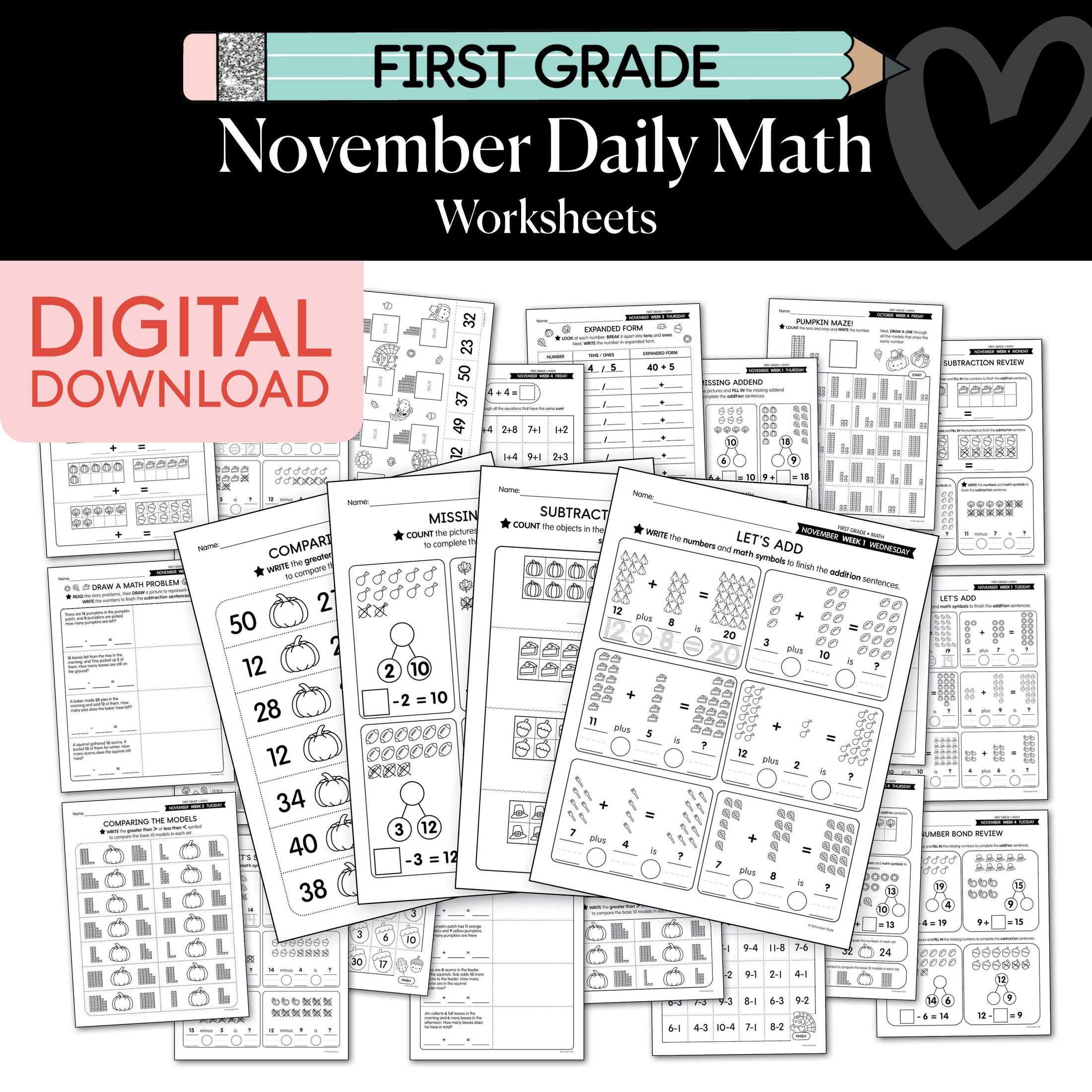 Printable First Grade November Daily Math