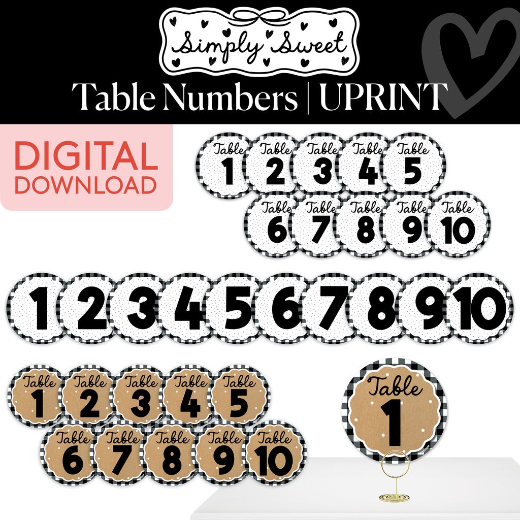 Printable Classic Black and White Table Numbers | Simply Sweet