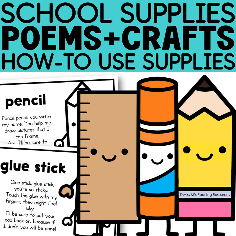 Back to School Activities How to Use School Supplies Poems and Crafts | Printable Classroom Resource | Miss M's Reading Reading Resources