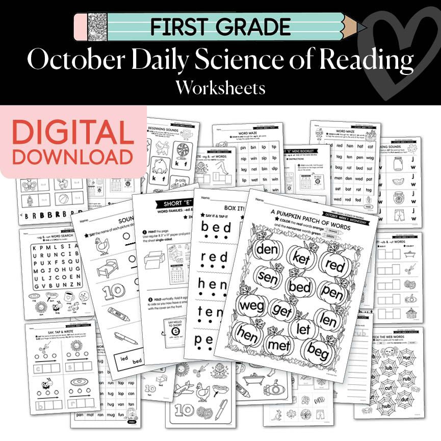 Printable First Grade October Daily Science of Reading Worksheets