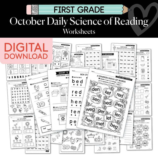 Printable First Grade October Daily Science of Reading Worksheets