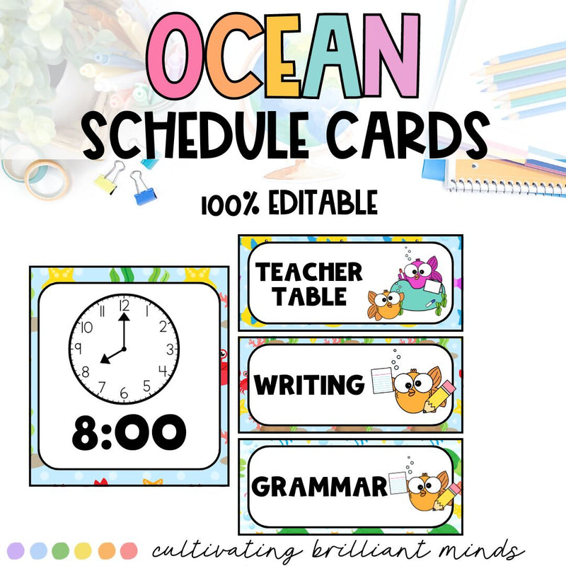 Editable Daily Schedule Cards | Ocean Themed | Ocean Classroom Decor