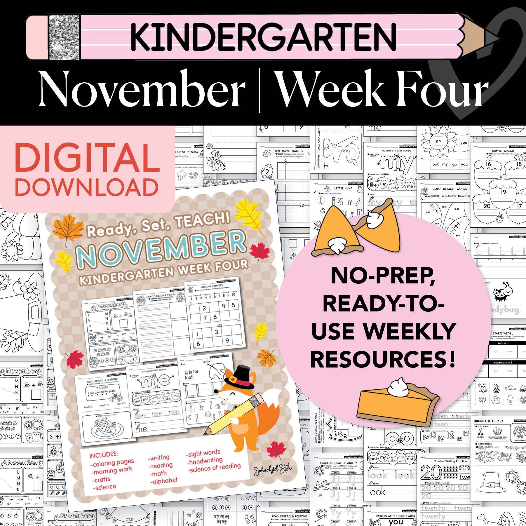 Printable Kindergarten November Week 4 Resources