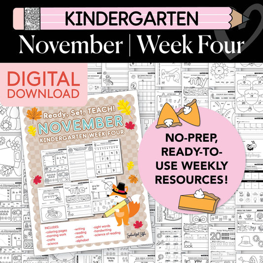 Printable Kindergarten November Week 4 Resources