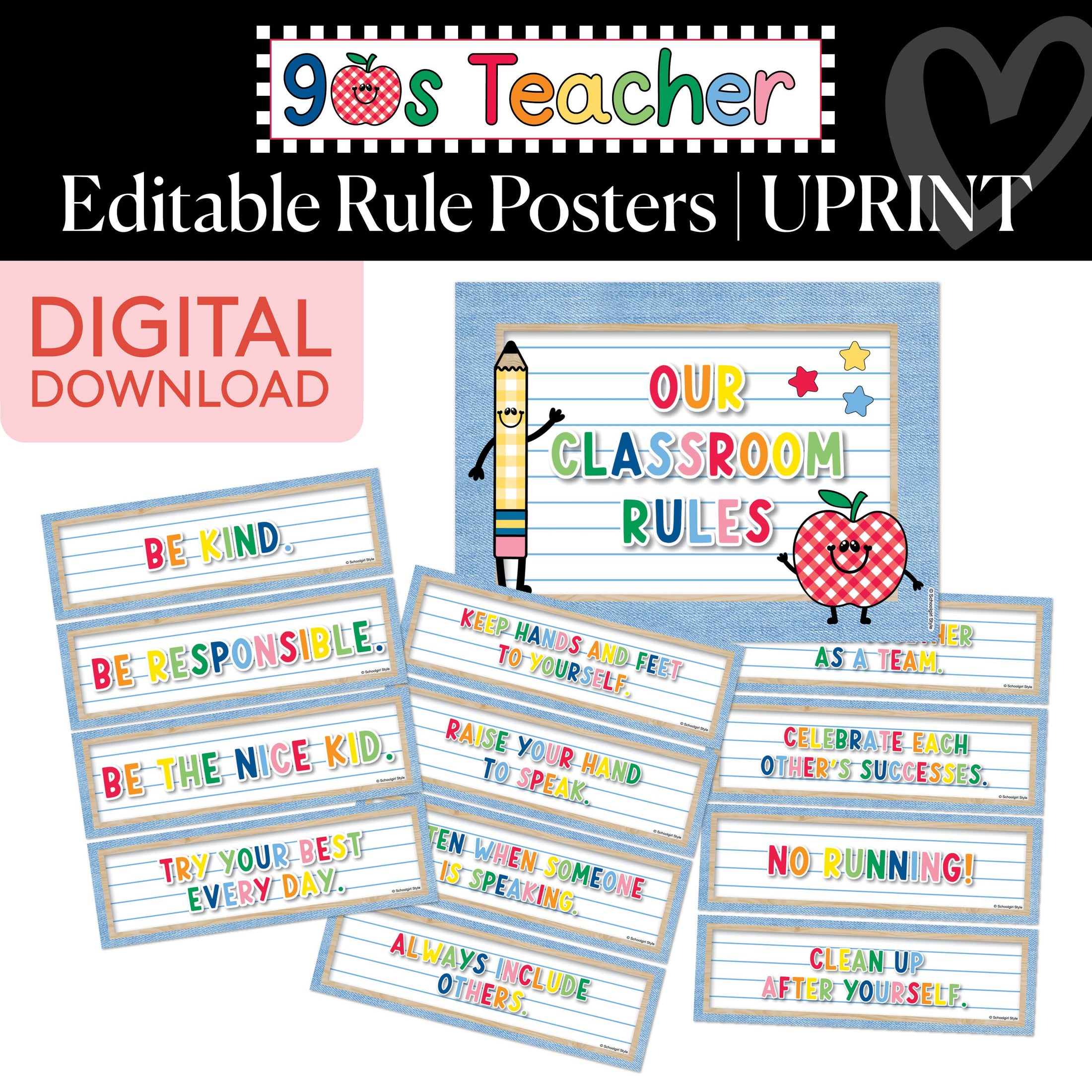 Printable Retro Editable Rule Posters | 90s Teacher