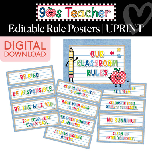Printable Retro Editable Rule Posters | 90s Teacher