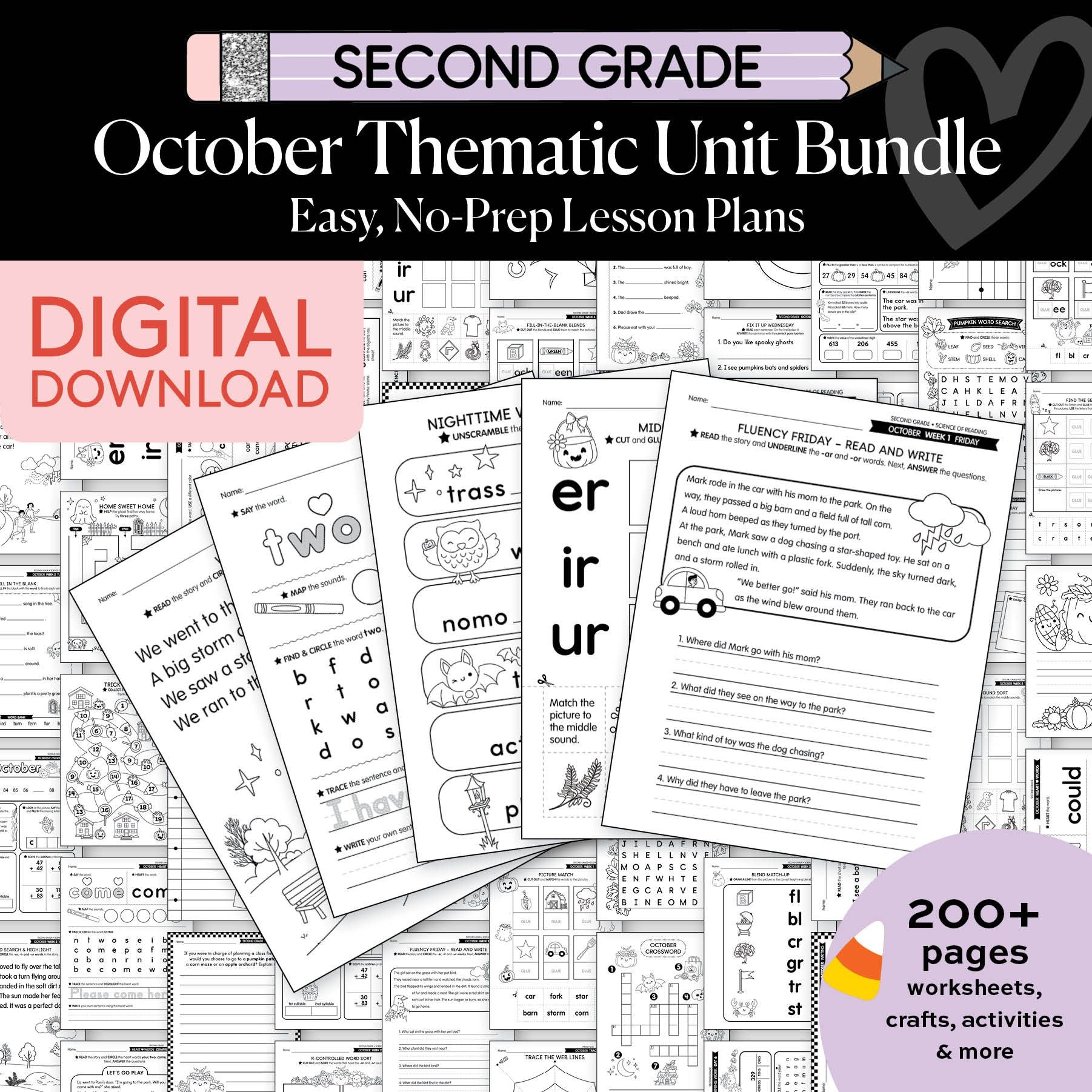 Printable Second Grade October Thematic Unit Bundle
