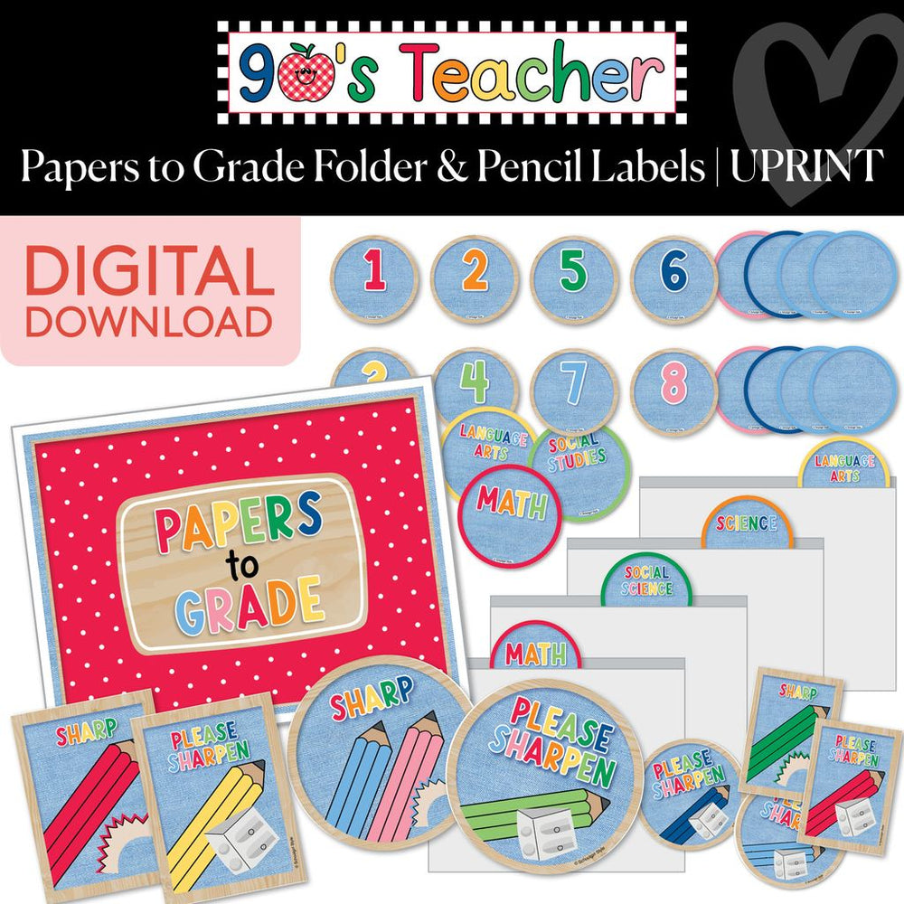 Printable Retro Papers to Grade & Pencil Labels | 90s Teacher