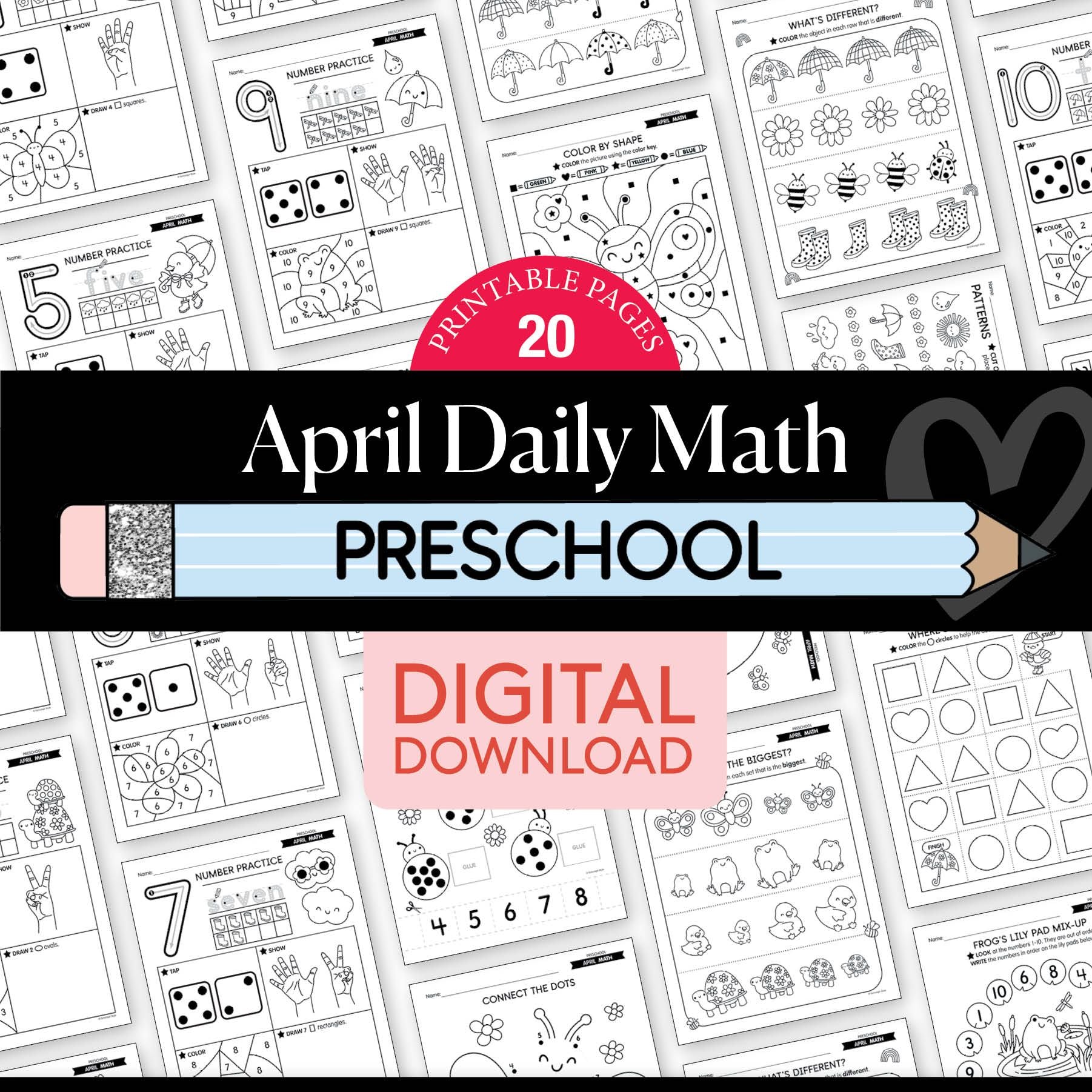 Printable Preschool April Daily Math