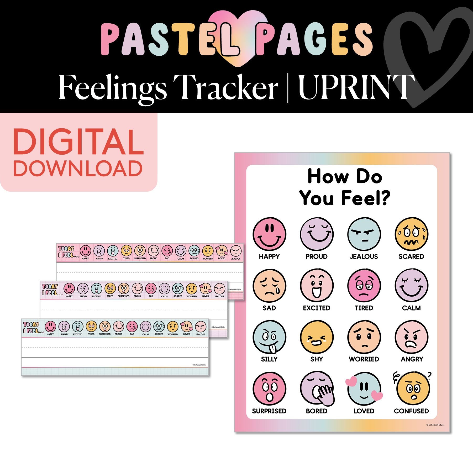 Printable Boho Pastel Feelings Tracker | Pastel Pages