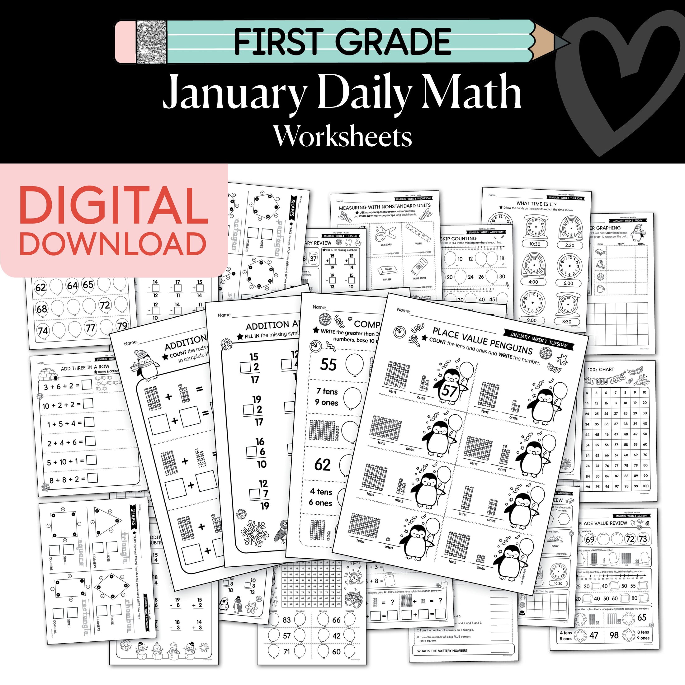 Printable First Grade January Daily Math
