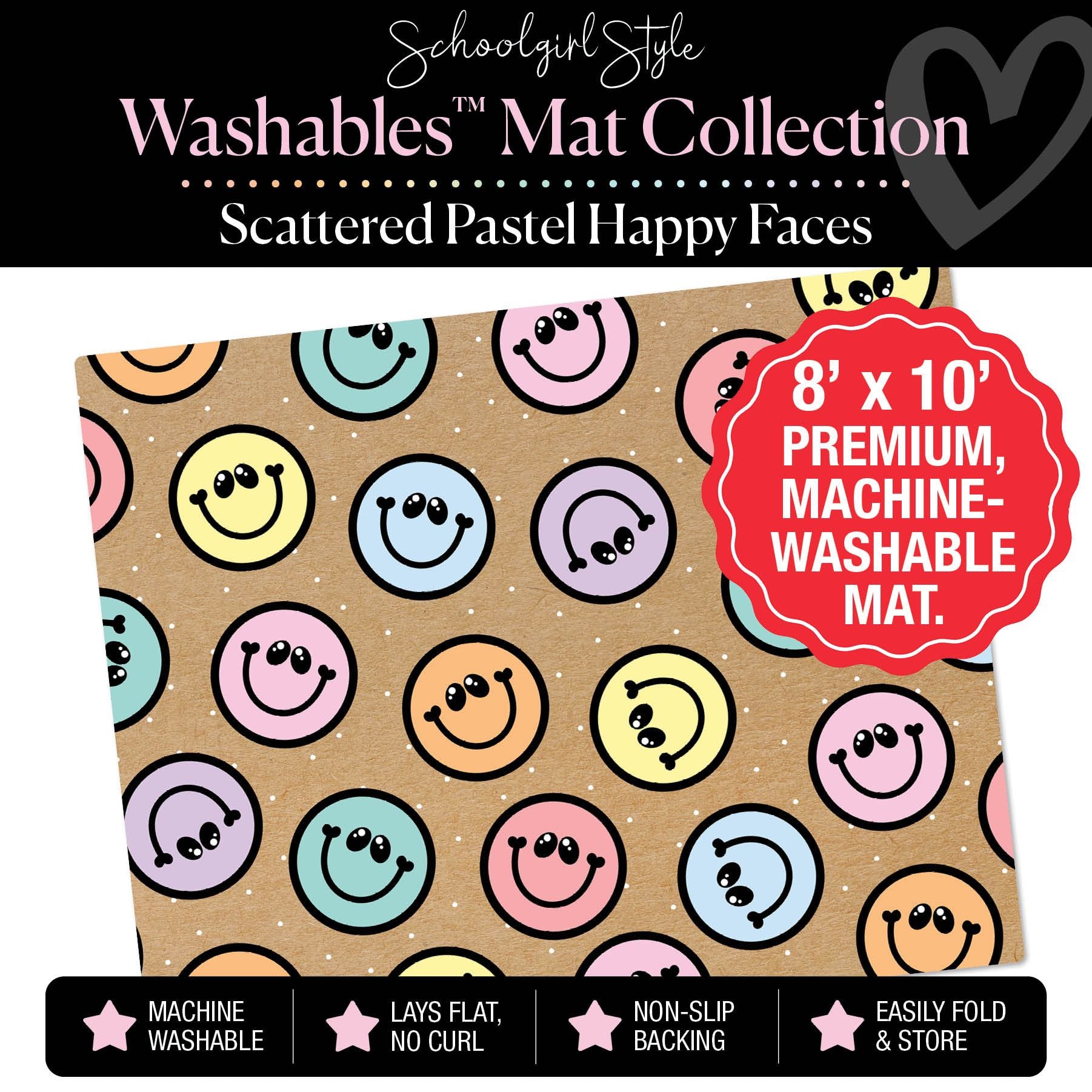 Scattered Pastel Happy Faces Classroom Mat by Schoolgirl Style