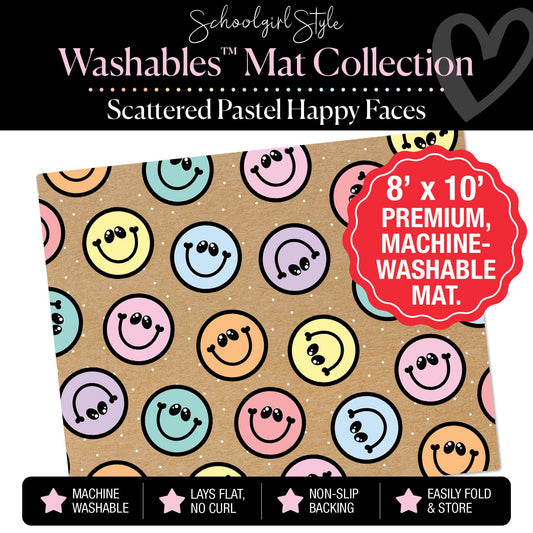 Scattered Pastel Happy Faces Classroom Mat by Schoolgirl Style