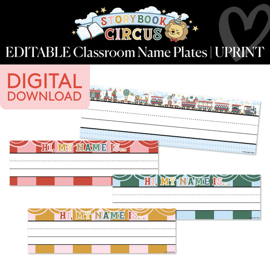 Printable Vintage Editable Name Plates | Storybook Circus