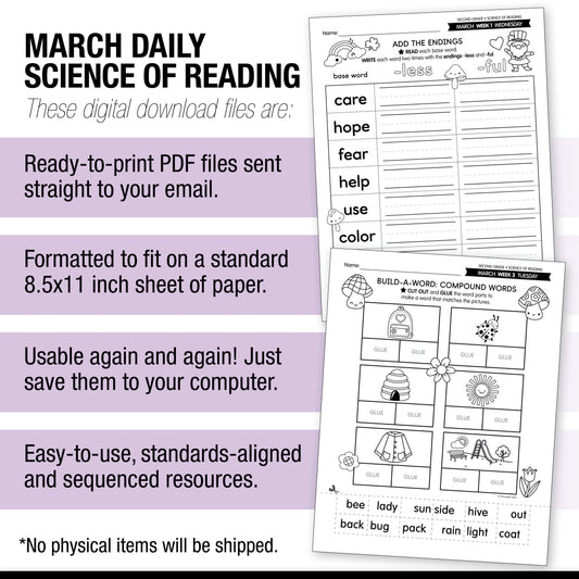 Printable Second Grade March Daily Science of Reading