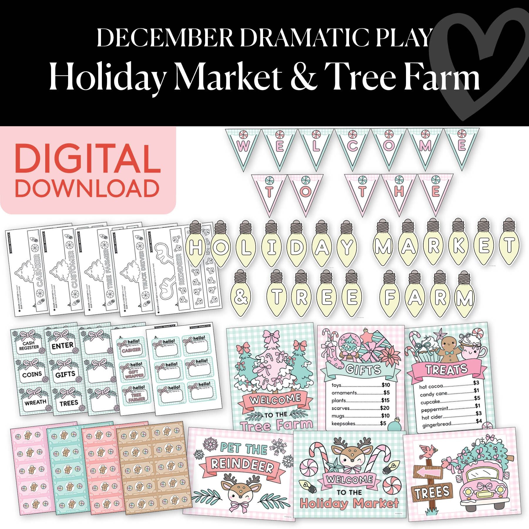 Printable December Dramatic Play Holiday Market and Tree Farm