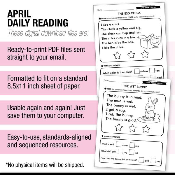 Printable Kindergarten April Daily Reading