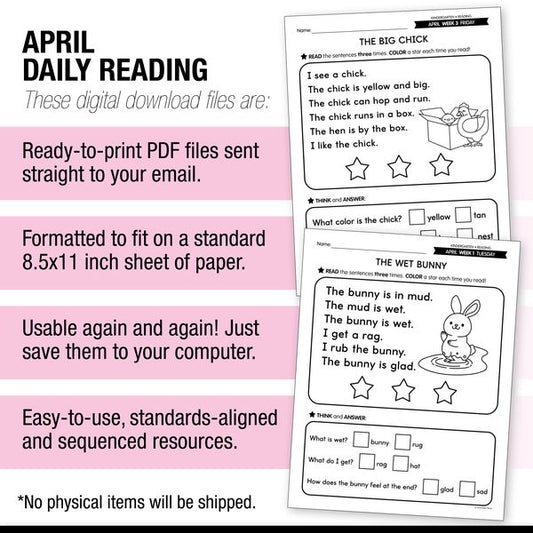 Printable Kindergarten April Daily Reading