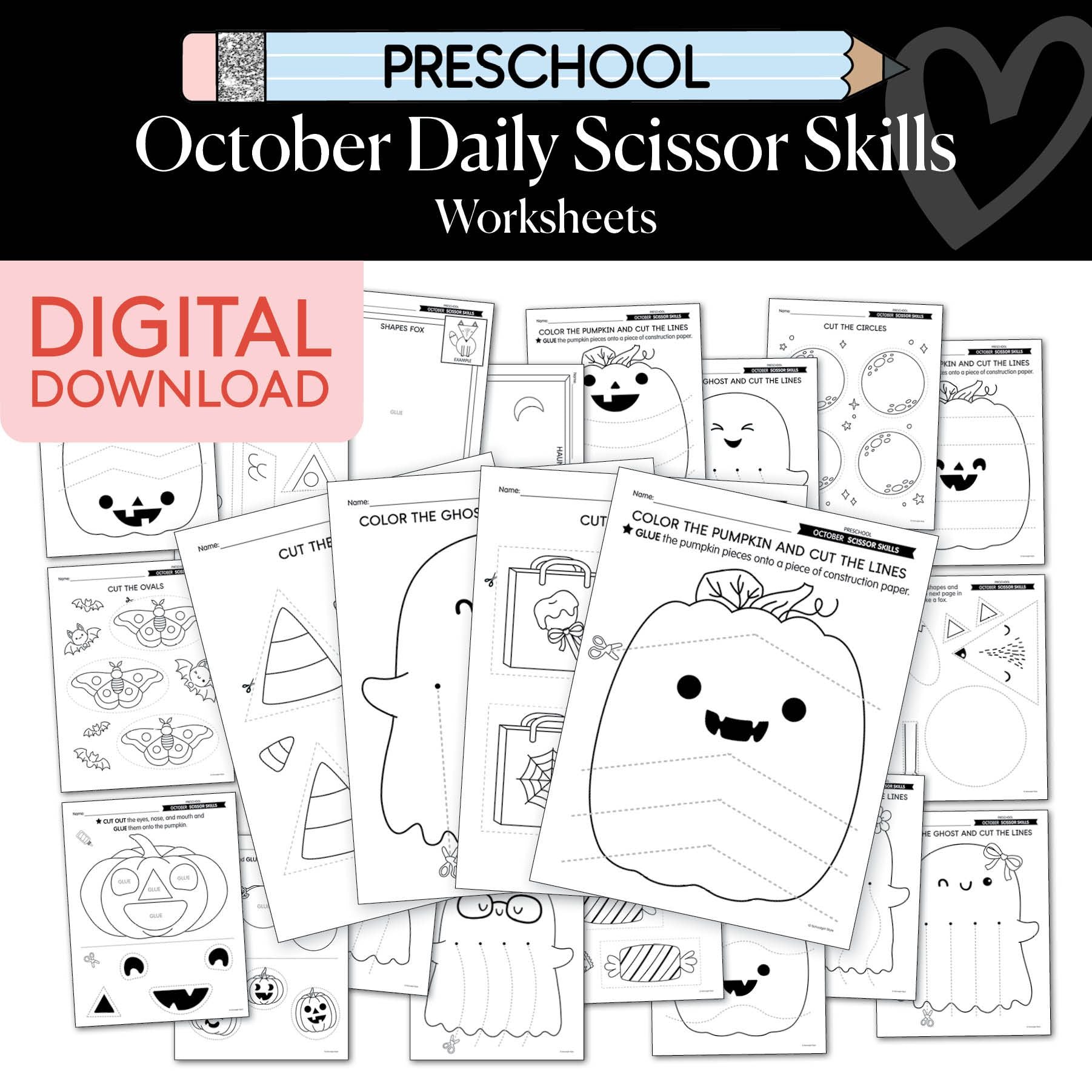 Printable Preschool October Scissor Skills Worksheets