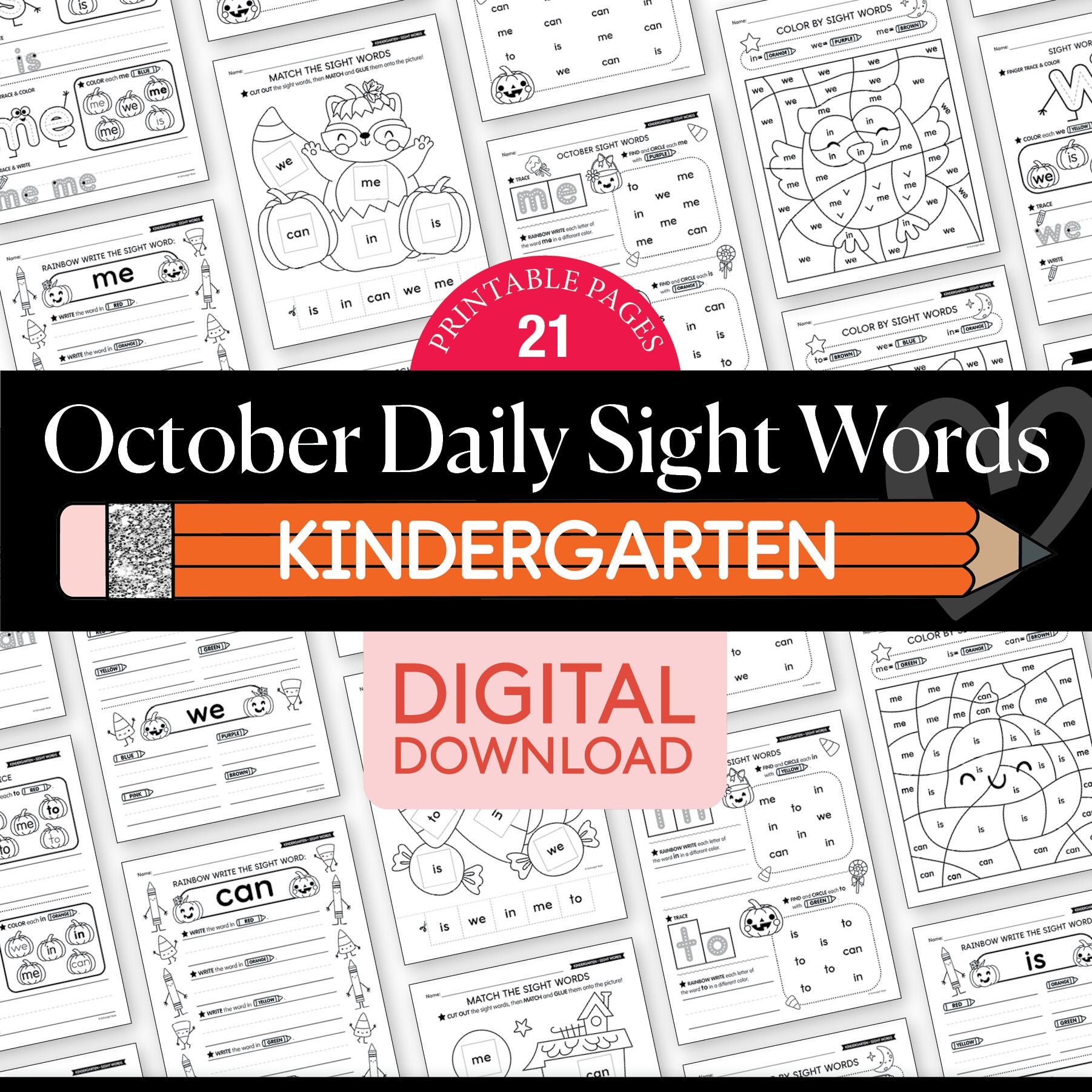 Printable Kindergarten October Daily Sight Words