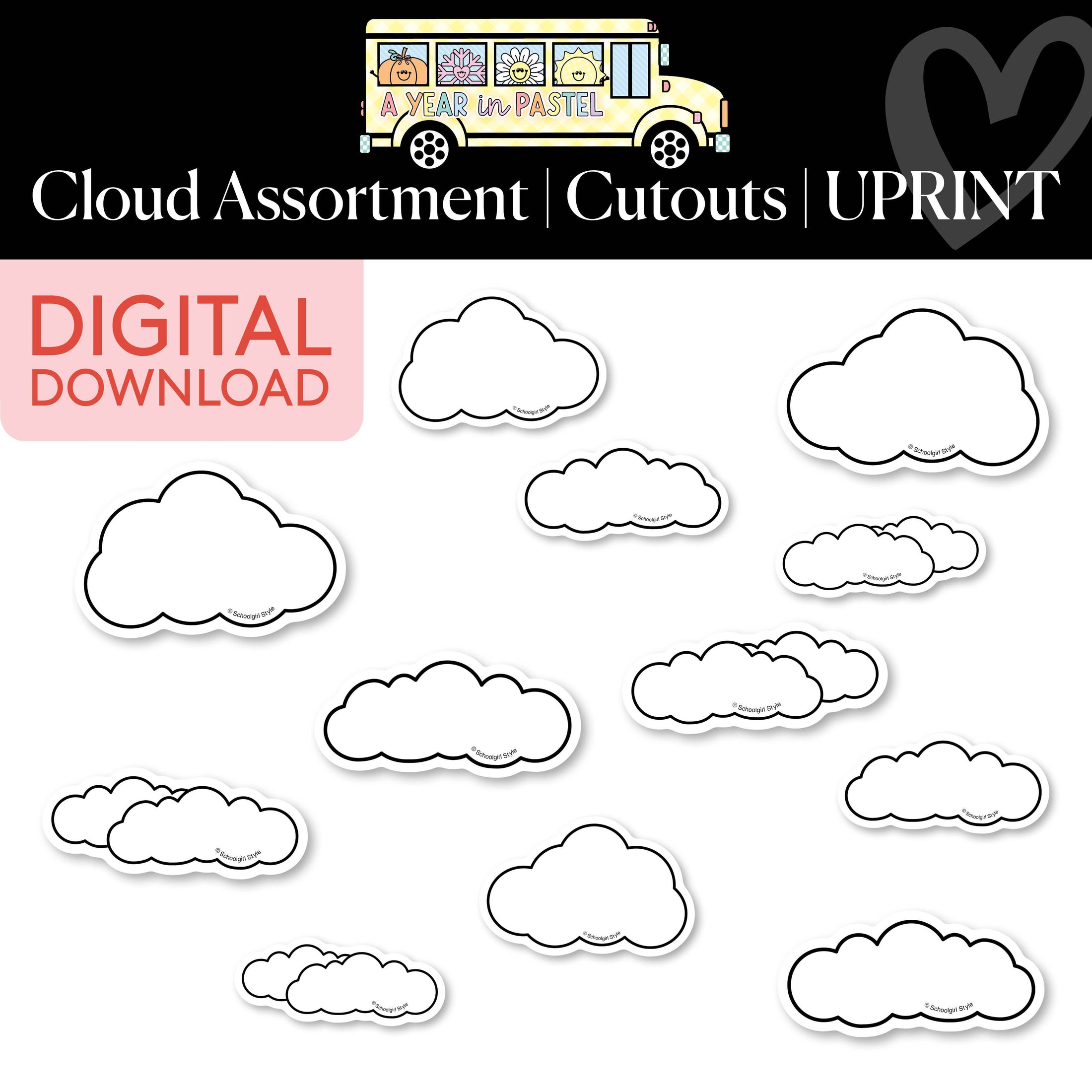 Printable Assorted Clouds Cutouts | A Year In Pastel