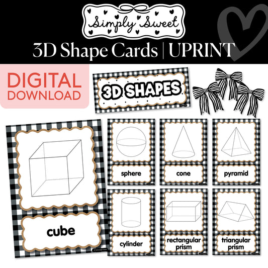 Printable Classic Black and White 3D Shape Cards  | Simply Sweet