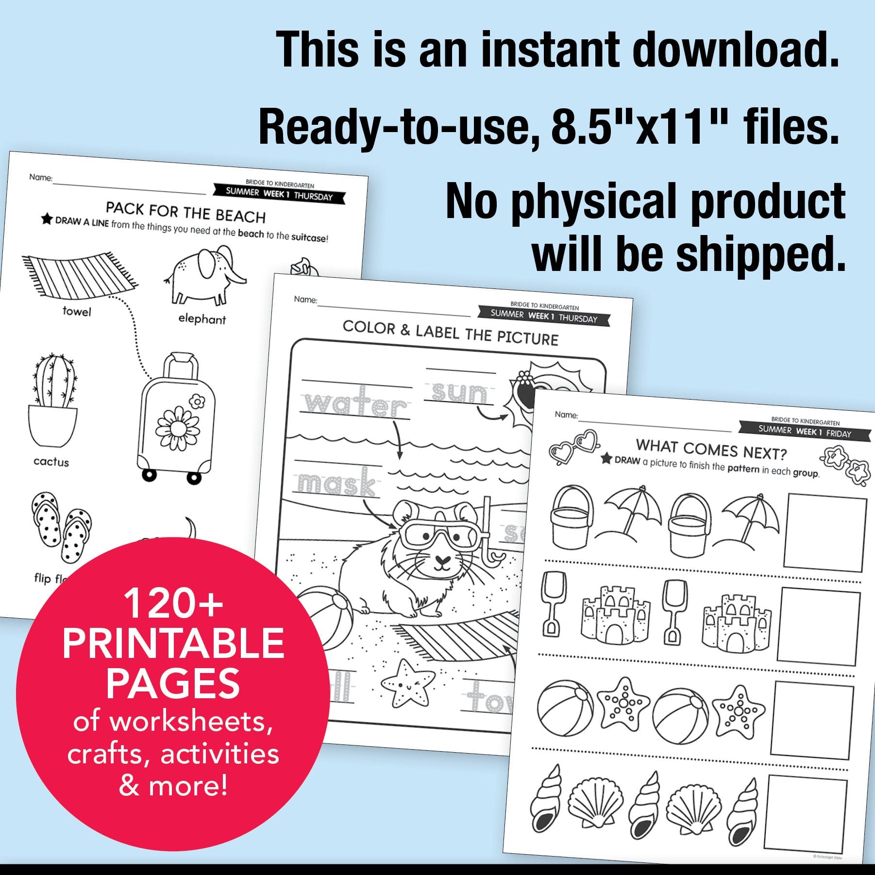 Printable Bridge To Kindergarten Digital Summer Workbook