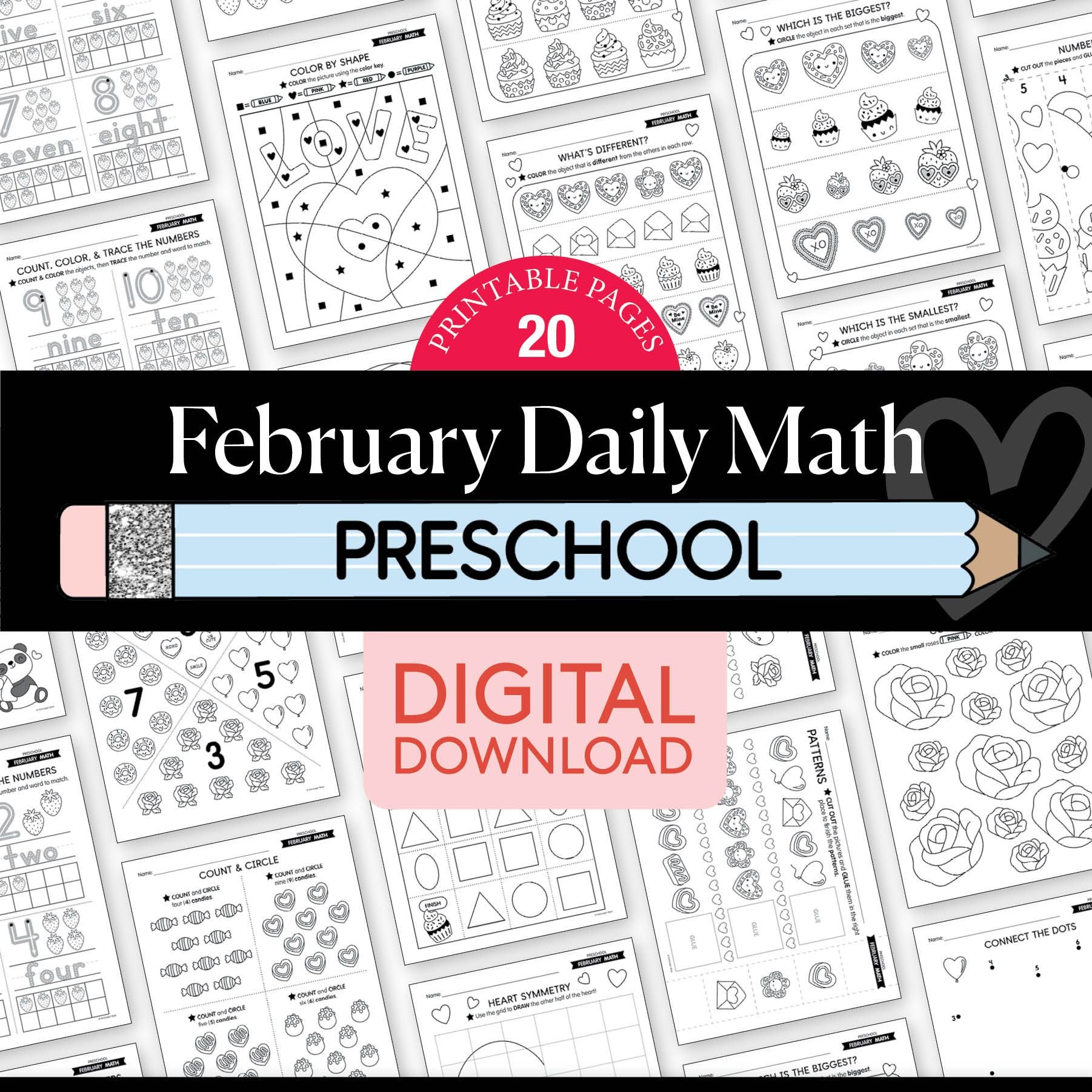Printable Preschool February Daily Math